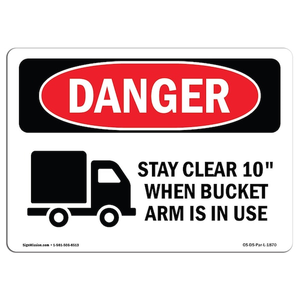 OSHA Sign, Stay Clear 10' Bucket In Use, 5in X 3.5in Decal, 10PK, 3.5" W, 5" L, Landscape, PK10